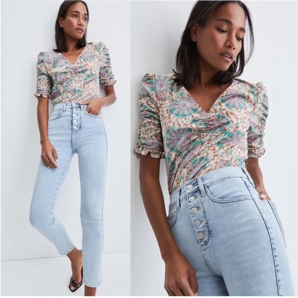 Veronica Beard Henrieta Medallion Floral Boho Print Silk Blend Blouse Size 0 - Picture 1 of 9